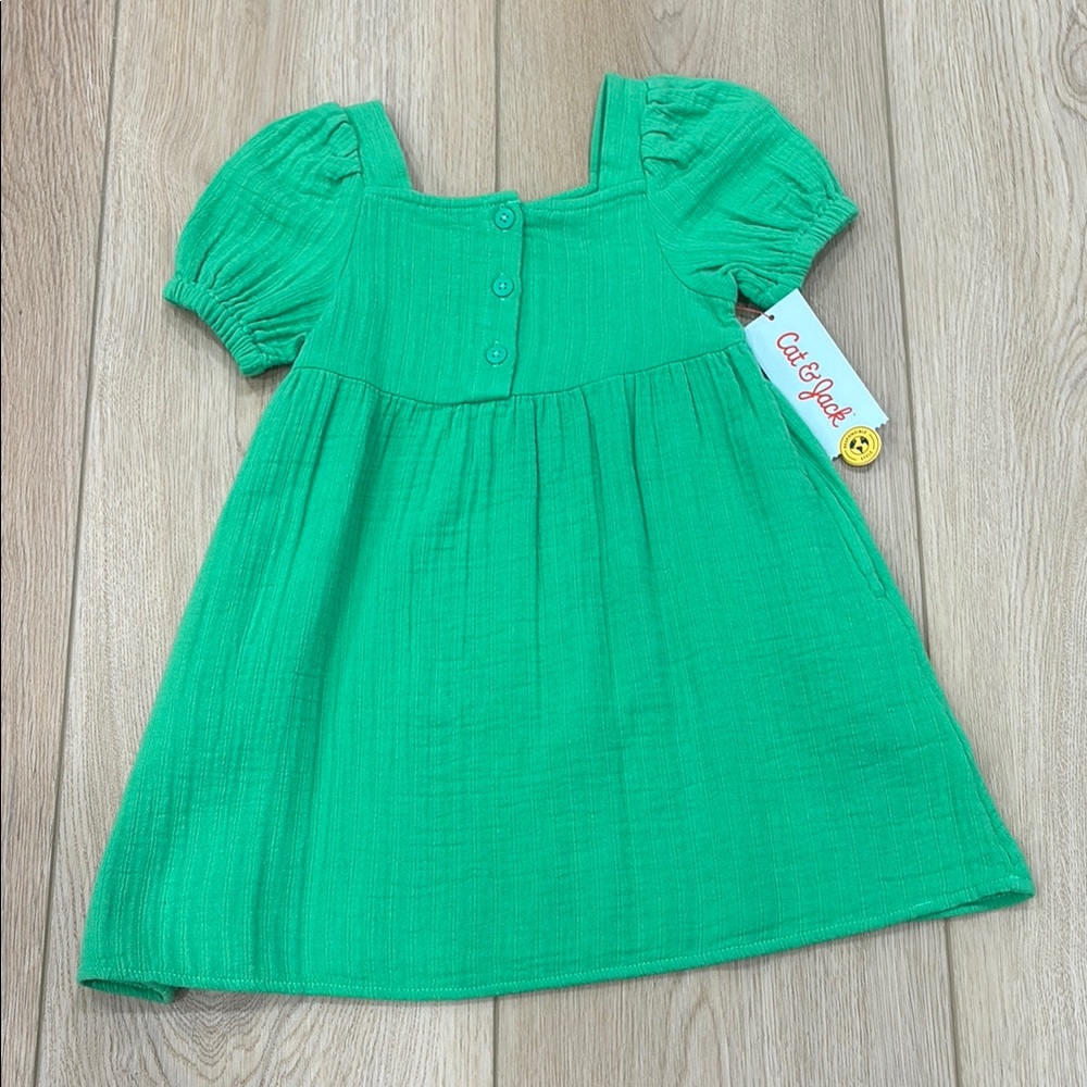 Cat & Jack Green Pleated Puff Sleeve Sundress